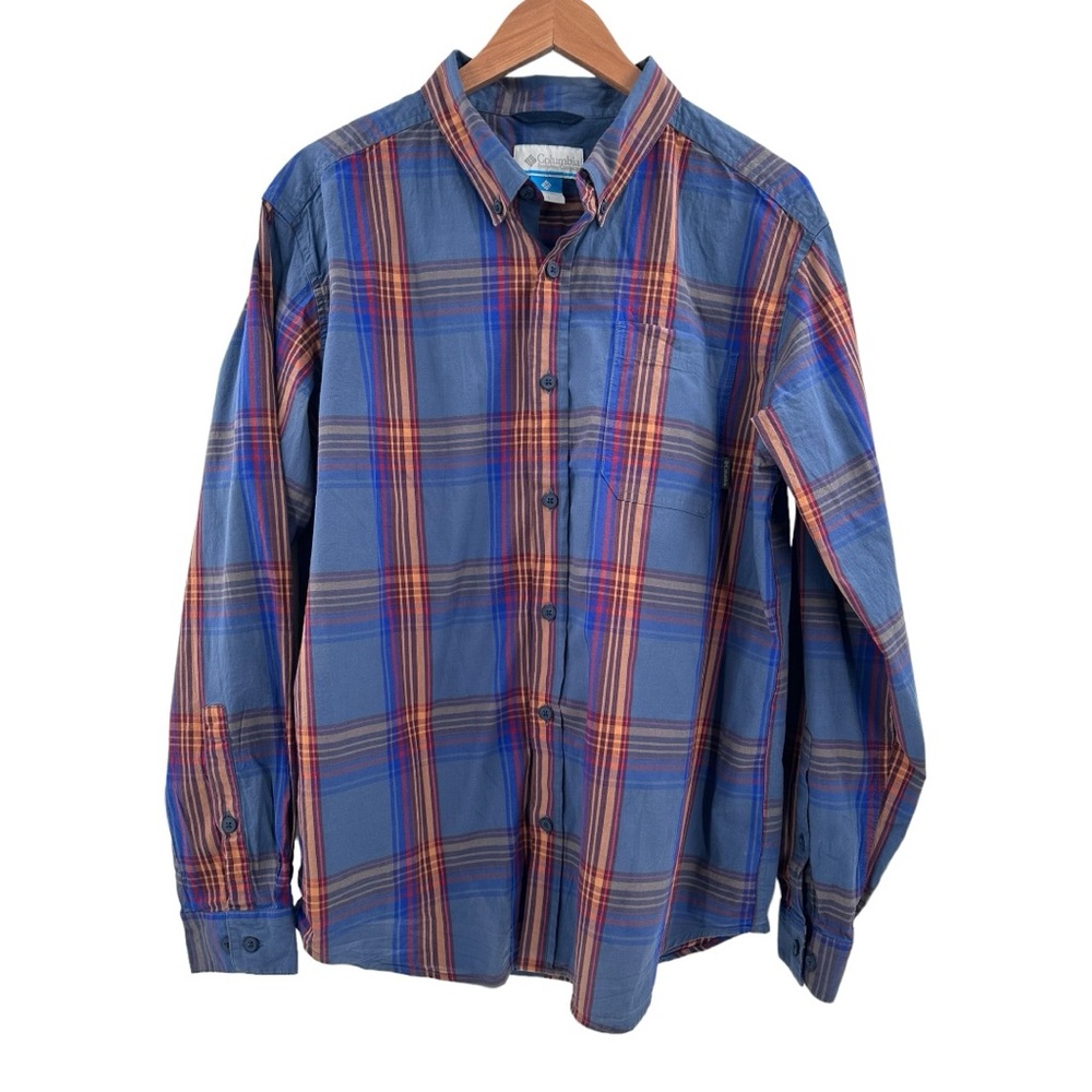 Men’s Columbia Plaid Button Down Shirt Long Sleeve Blue Large